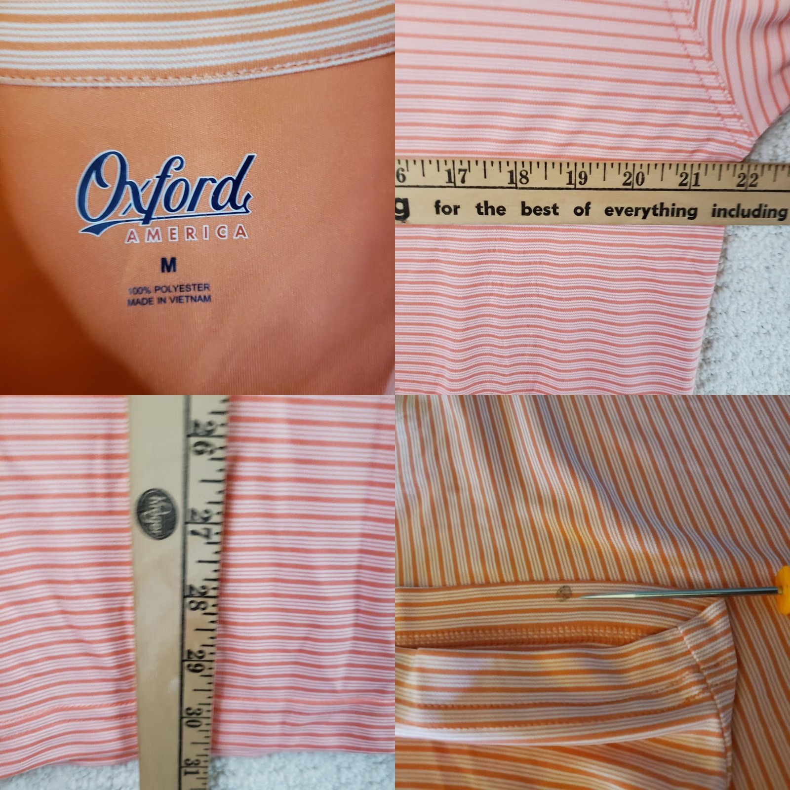 Vintage Oxford Golf Shirt Mens M Orange Short Sleeve Polo White Stripes Men Callawassie Size US M / EU 48-50 / 2 - 9 Thumbnail