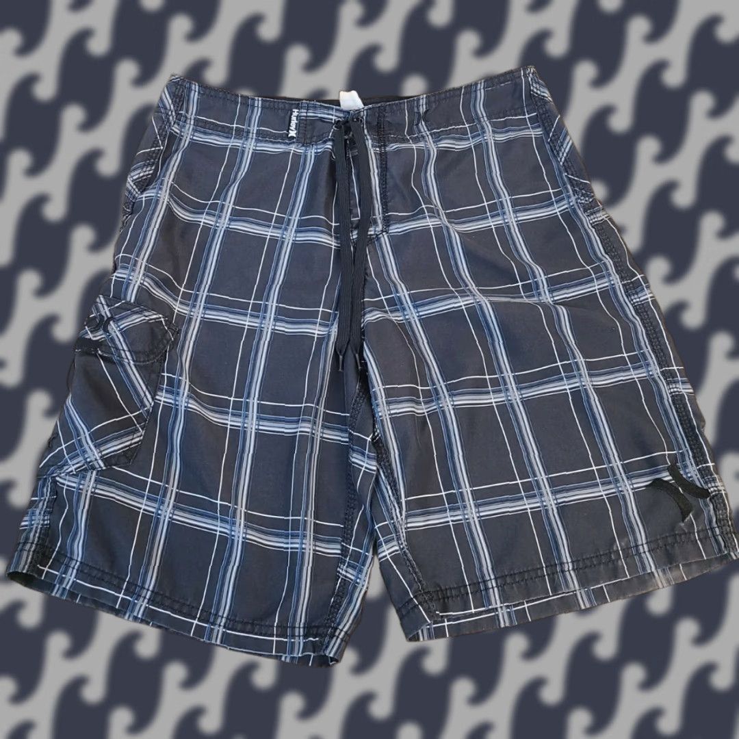 Hurley HURLEY Board Shorts Men's Swim Trunks Gray Plaid Medium M Blue Multicolor Pattern Plaids & Checks Womens? Size US 31 - 1 Thumbnail