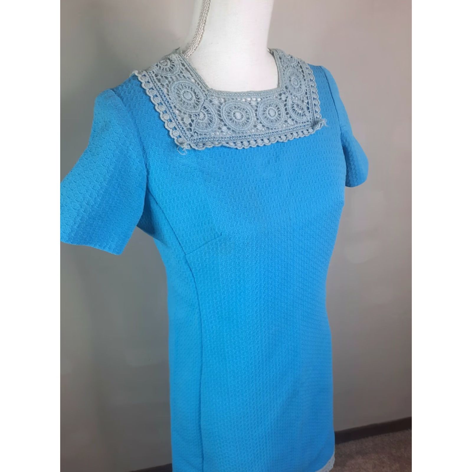 Madison VINTAGE Meg Madison New York 60s D2S SPRING scooter mod textured mini GoGo dress S/M 34 Blue Women's Size XXS / US 00 / IT 34 - 7 Thumbnail