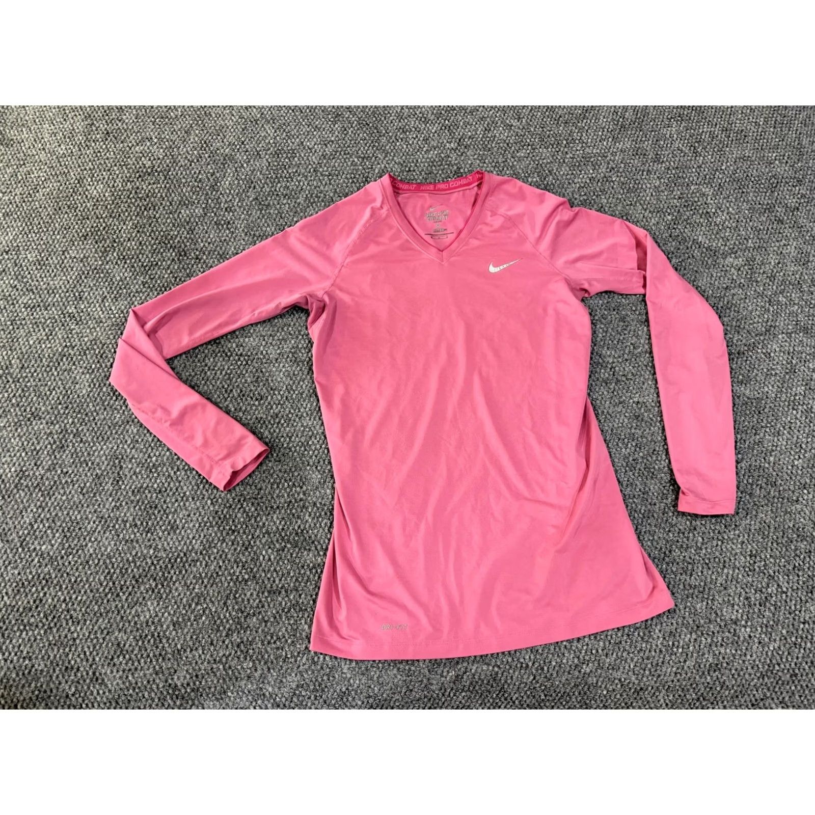 Nike Nike Pro Combat Shirt Womens M Pink Dri-FIT Long Sleeve Training Raglan V-Neck Slim Shirt Size M / US 6-8 / IT 42-44 - 2 Thumbnail