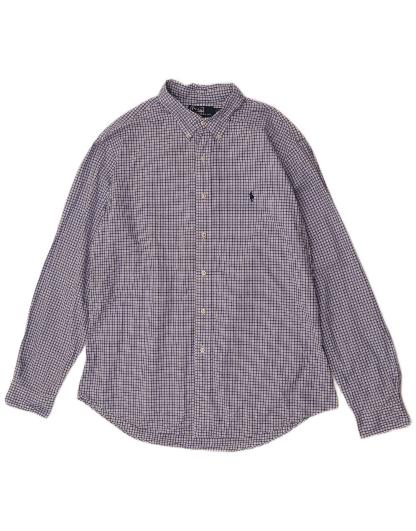 Polo Ralph Lauren Mens Custom Fit Shirt 17 1/2 43 XL Blue Check Cotton Size US XL / EU 56 / 4 - 1 Thumbnail