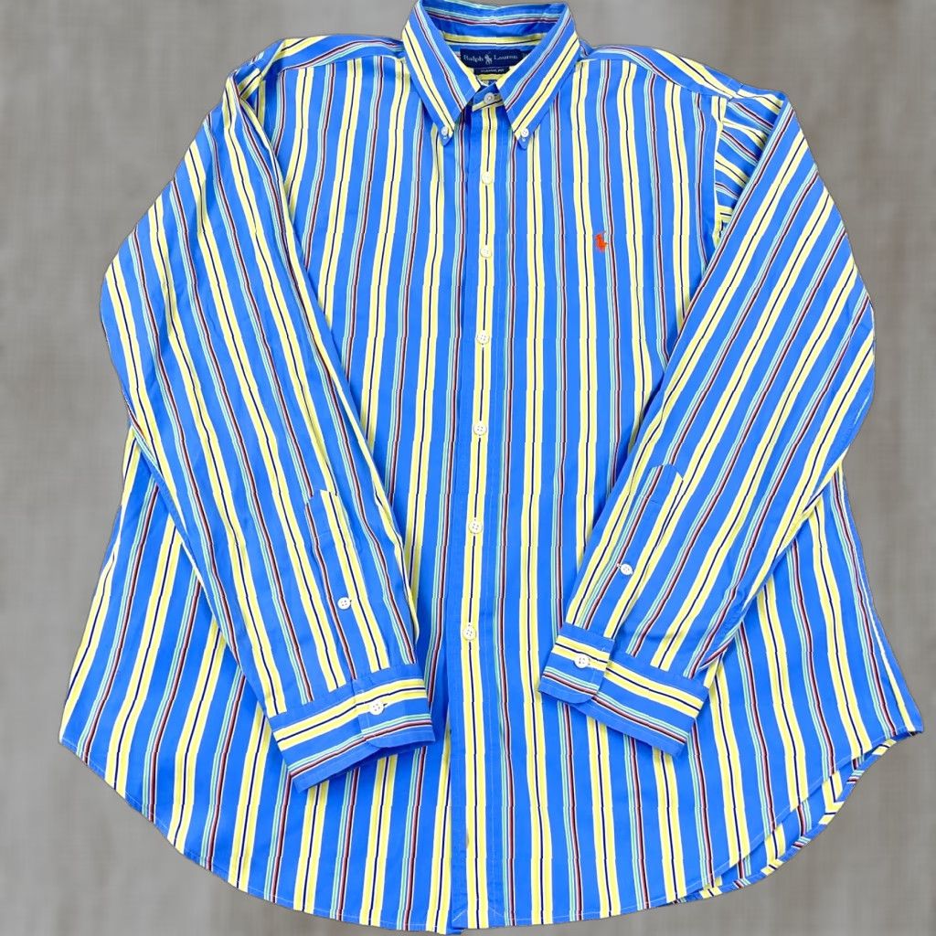 Ralph Lauren Ralph Lauren Shirt Men XL Blue Yellow Button-Up Classic Fit Striped Poplin Size US XL / EU 56 / 4 - 1 Thumbnail