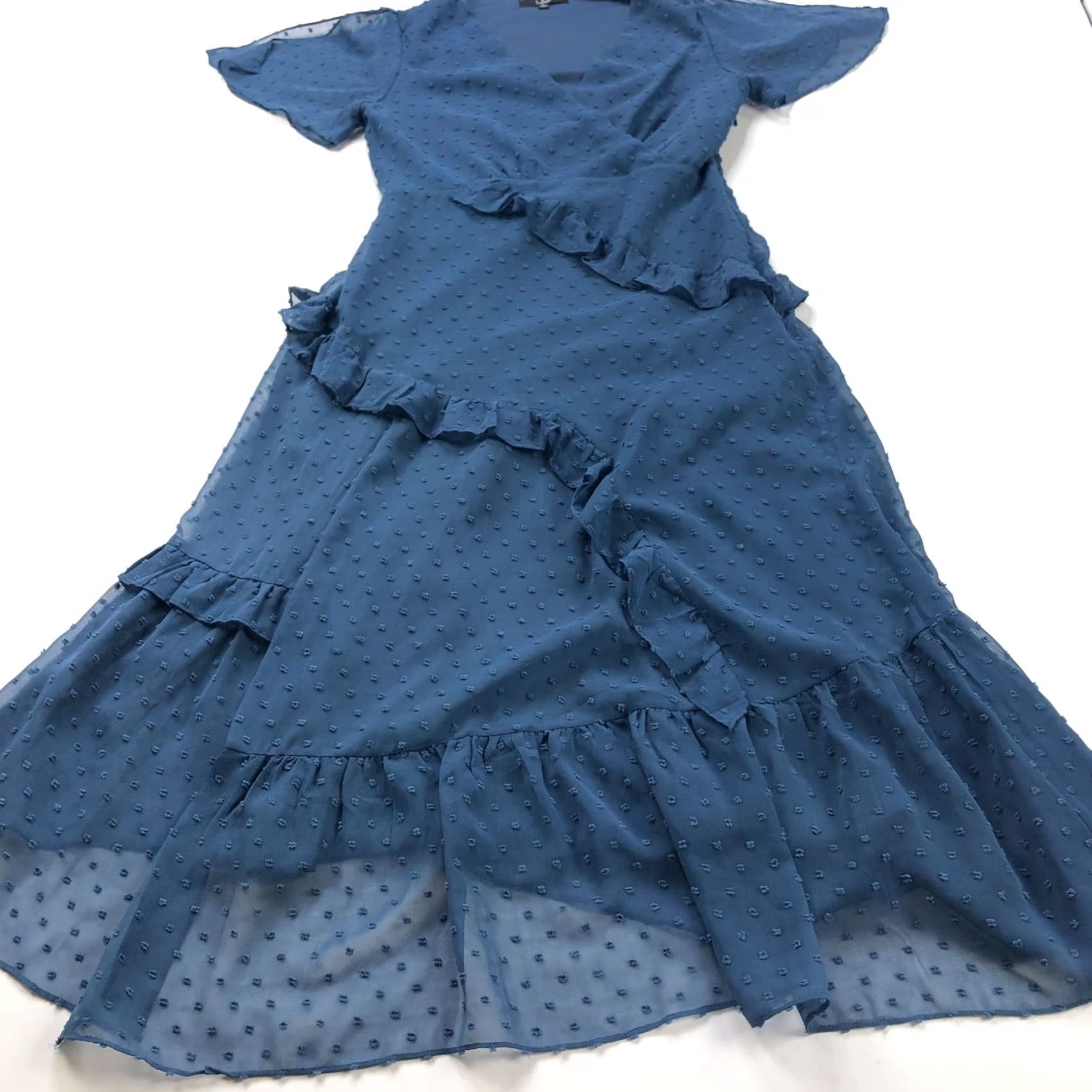 Lulus Lulus Midi Dress Blue Polka Dot A-Line Sleeveless V-Neck Tiered Layered V-Neck Womens XS? No, keep M. Size M / US 6-8 / IT 42-44 - 2 Thumbnail