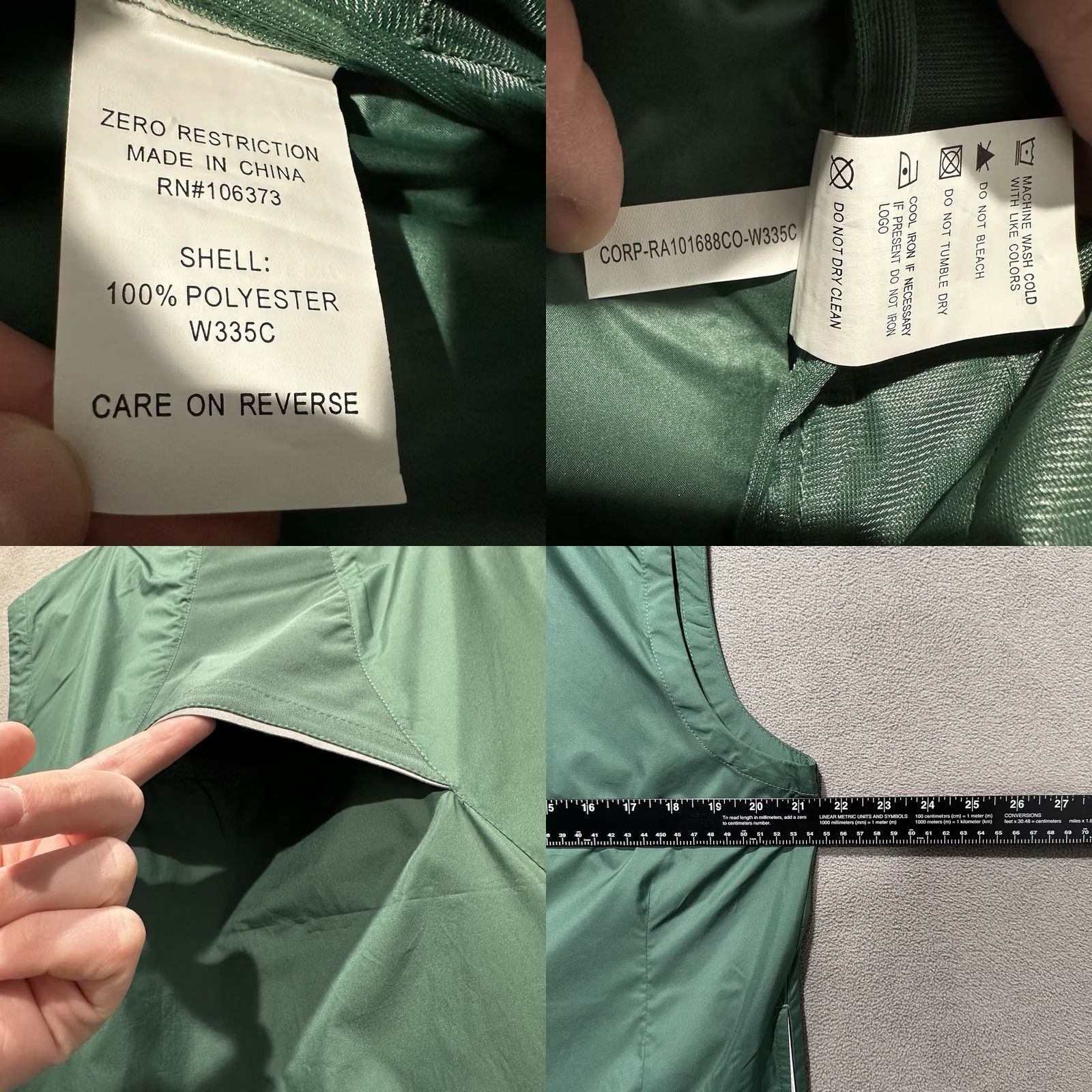 Vintage Zero Restriction Vest Mens S Green Windbreaker Windproof Pockets Reflective Zip Size US S / EU 44-46 / 1 - 8 Thumbnail