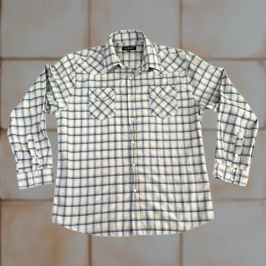 Vintage VINTAGE Senor De Los Cielos Western Shirt White Blue Plaid Adult LARGE Men Cotton Blend Button-Up with Pockets Cowboy Neckline Collared Snap Size US L / EU 52-54 / 3 - 1 Thumbnail