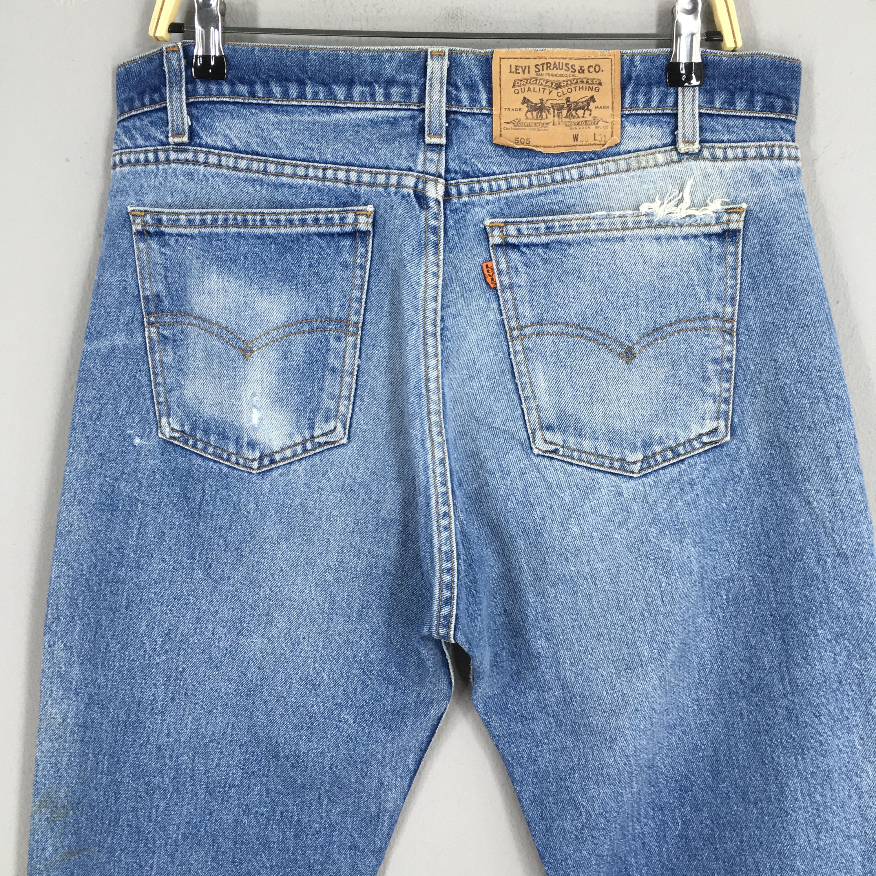 Size 34x29.5 Vintage 90s Levi's 505 Faded Blue Jeans