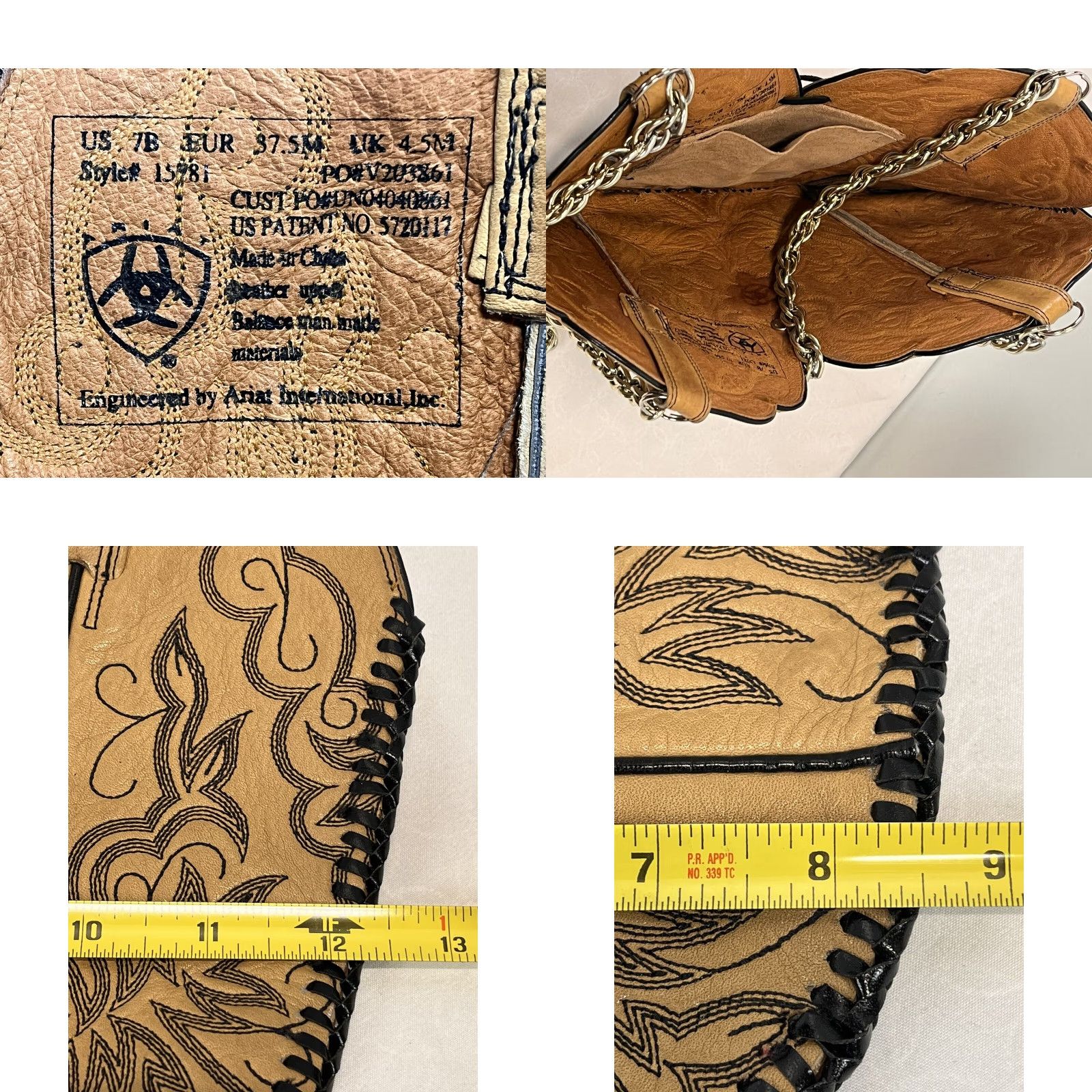 Ariat Leather Boot Purse Handbag Shoulder Bag GUC Chain Strap Tooled HTF Unique Leather Purse HTF