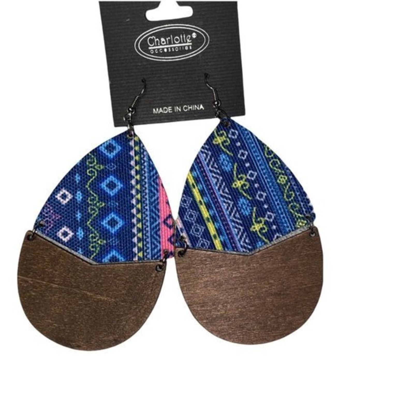 Other NWT Wooden Fabric Covered Boho Aztec Dangle Earrings Blue Size ONE SIZE - 2 Thumbnail