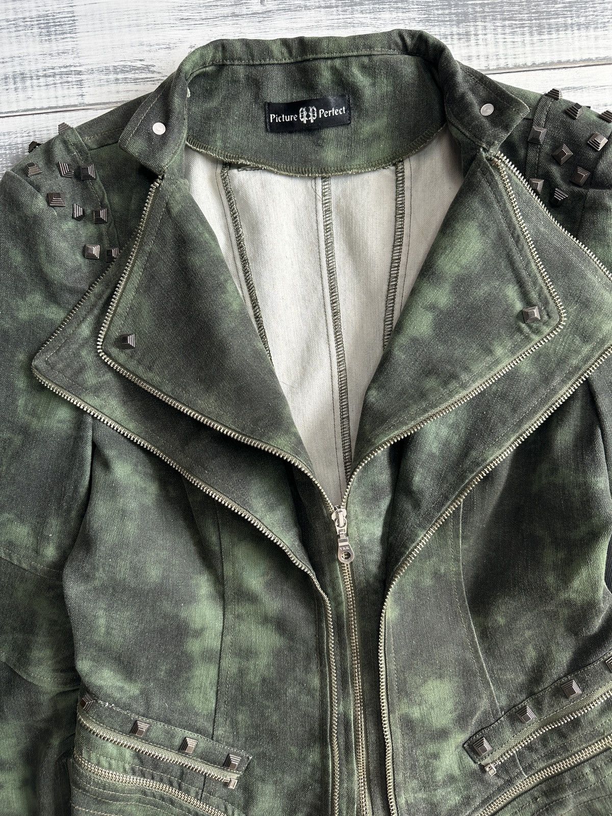 Japanese Brand Y2K Grunge Punk Spiky Acid Wash Denim Biker Moto Jacket Size S / US 4 / IT 40 - 6 Thumbnail