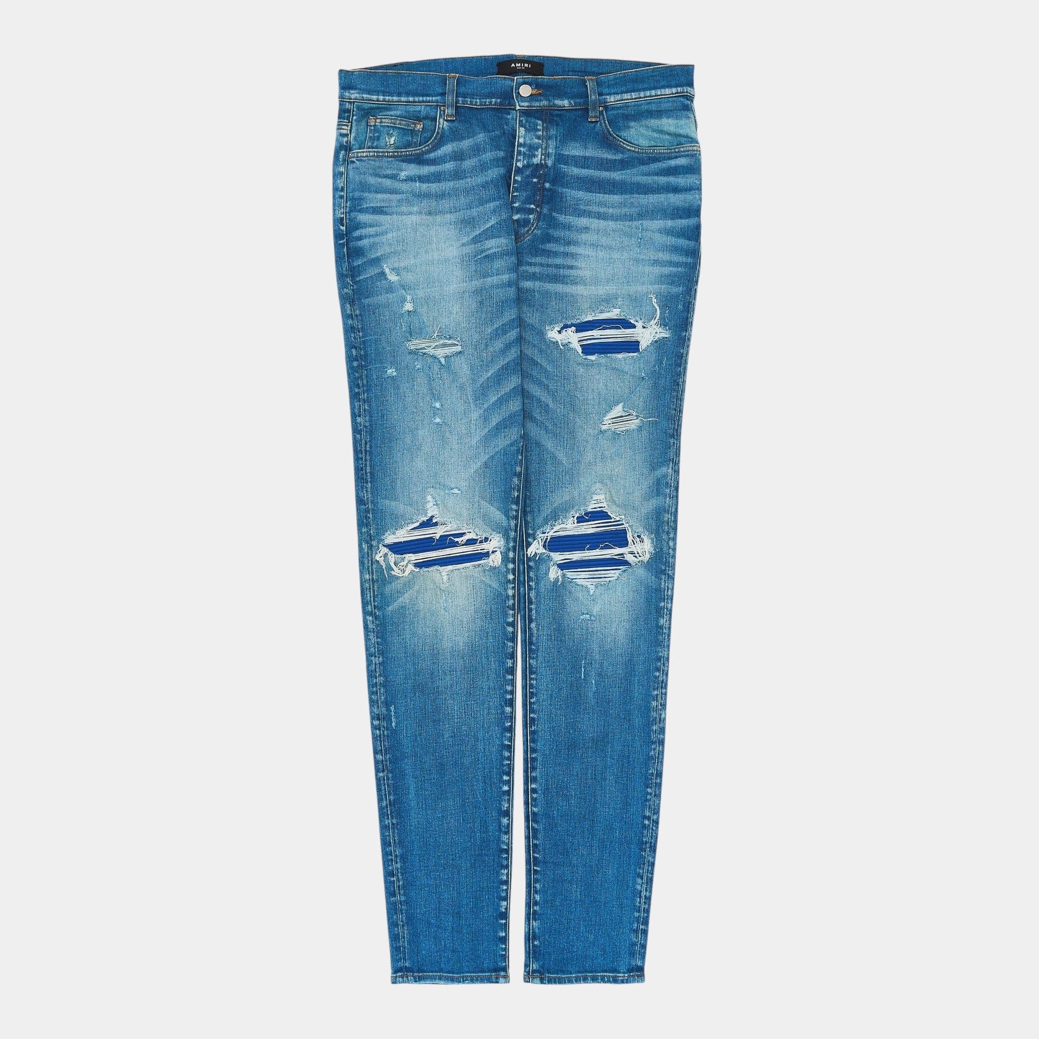 Amiri MX1 Blue Ultra Suede Repair Jeans 70's Indigo