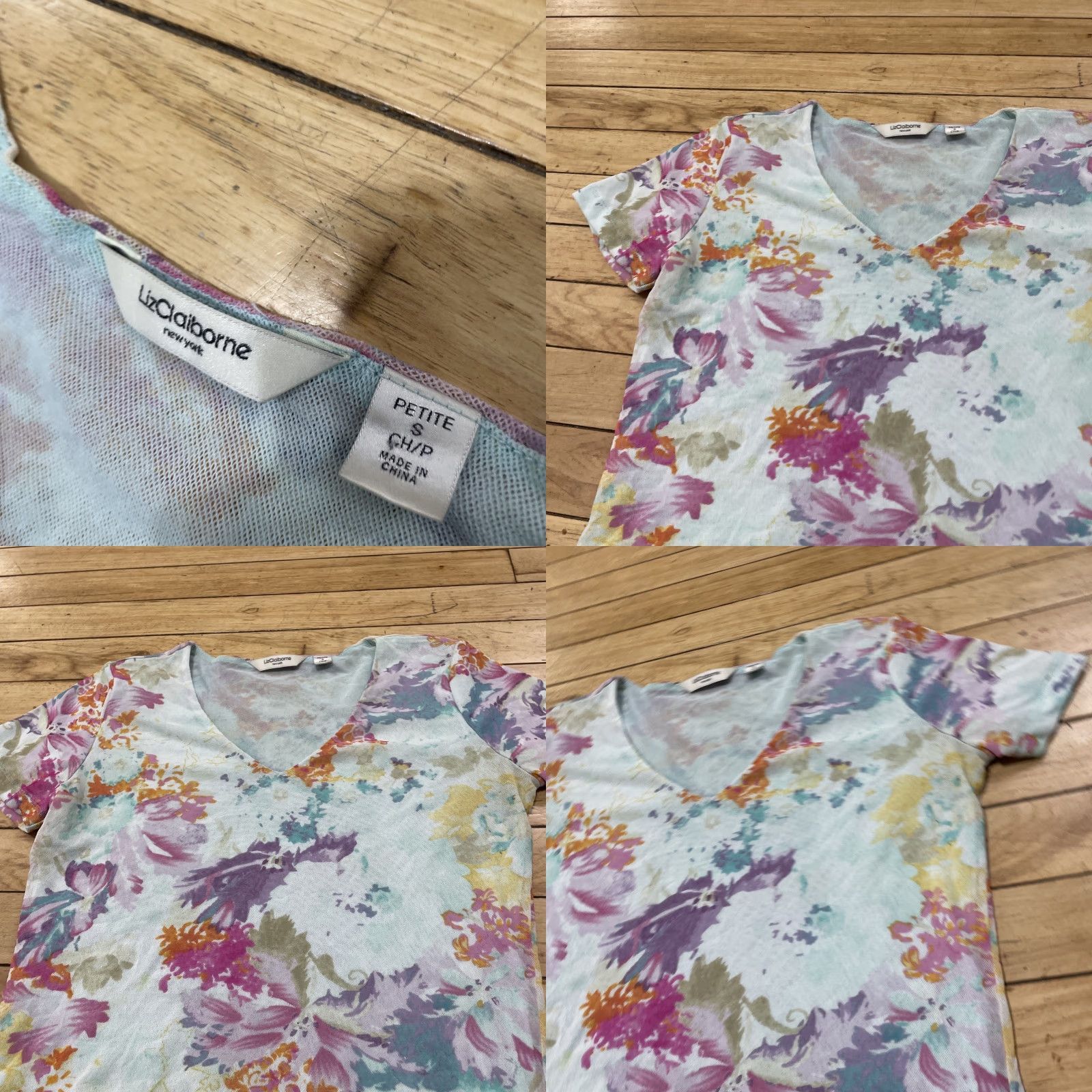 Liz Claiborne Liz Claiborne Hippie Floral Top Woman Petite S Blue Floral Stretch Layered Lined Shirt Womens Size S / US 4 / IT 40 - 10 Thumbnail