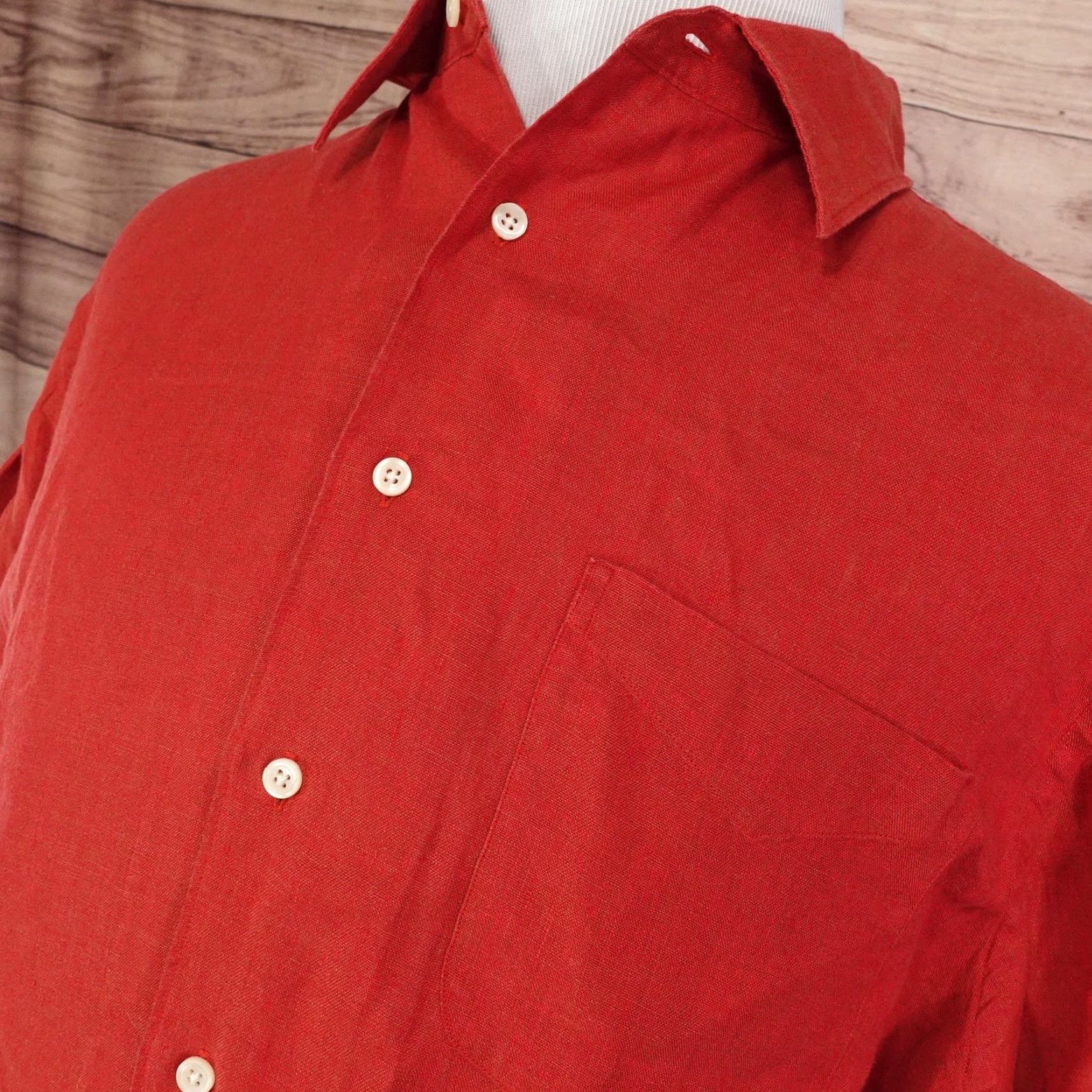 Cremieux VINTAGE Daniel Cremieux Classics Shirt Mens L Red Linen Short Sleeve Button-Up Collared Breathable 100% Italian Fabric Size US L / EU 52-54 / 3 - 2 Thumbnail