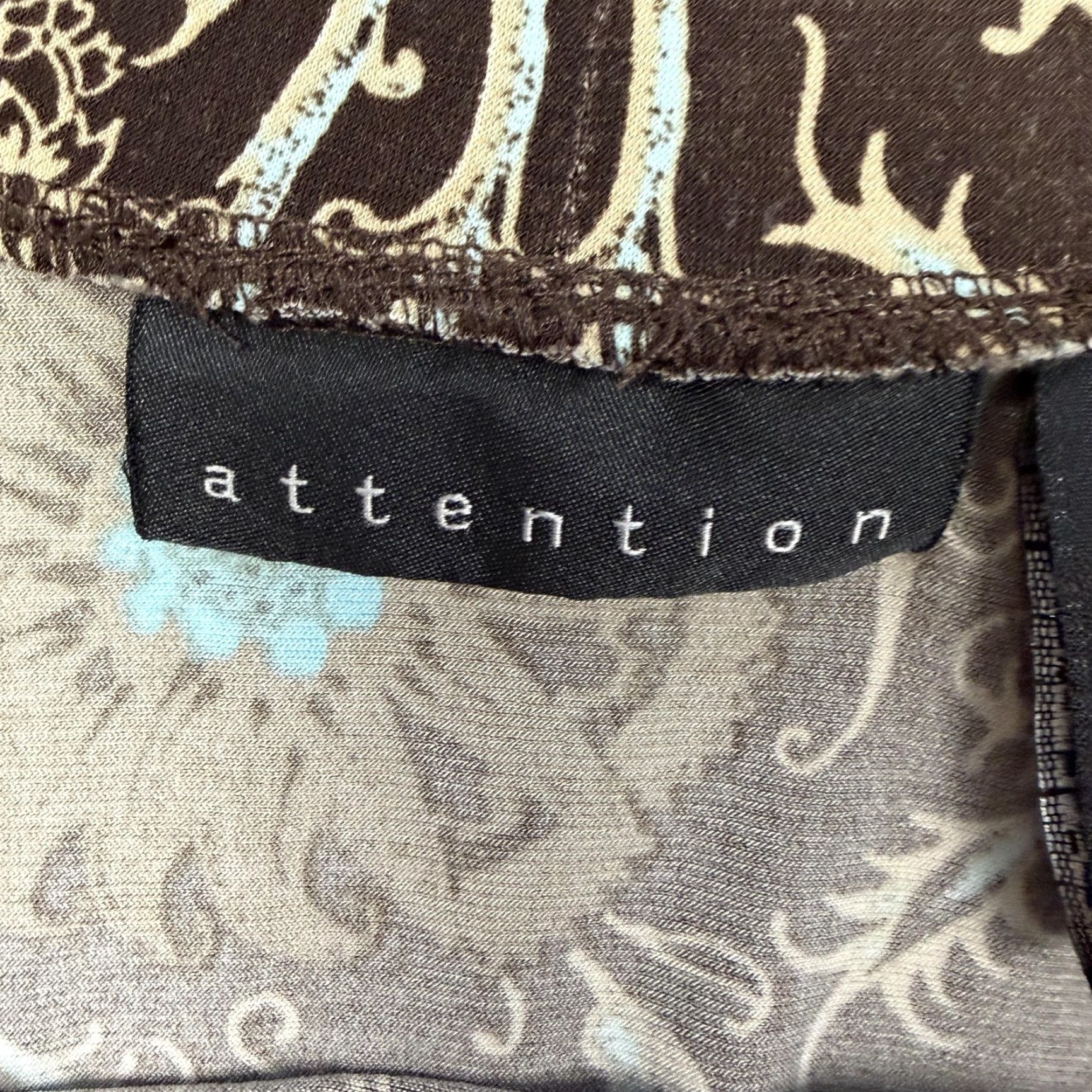 Vintage Attention Skirt Womens XS Brown Floral Jersey Knit A-Line Knee Length Elastic Pull-On Waist Boho 90s? (style: Grunge Whimsigoth) Size 26" / US 2 / IT 38 - 4 Thumbnail