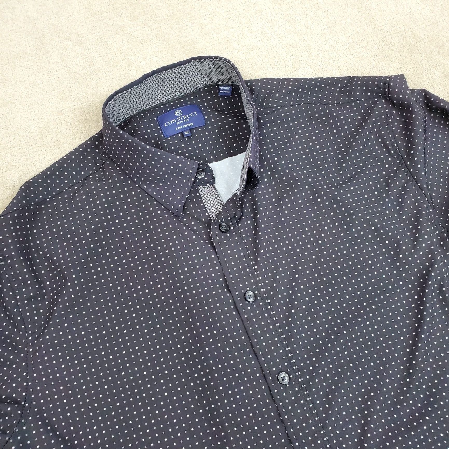 Vintage Con.Struct Shirt Mens XL Black Gray Button Up 4 Way Stretch Performance Slim Button-Down Collar Size US XL / EU 56 / 4 - 2 Thumbnail