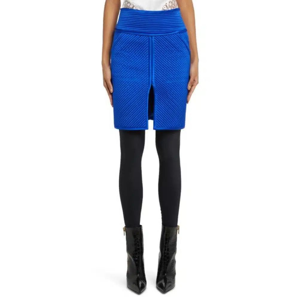 Tom Ford o1loc1c1024 GC5694 Pinstripe Quilted Satin Skirt in Blue Size 27" / US 4 / IT 40 - 4 Thumbnail