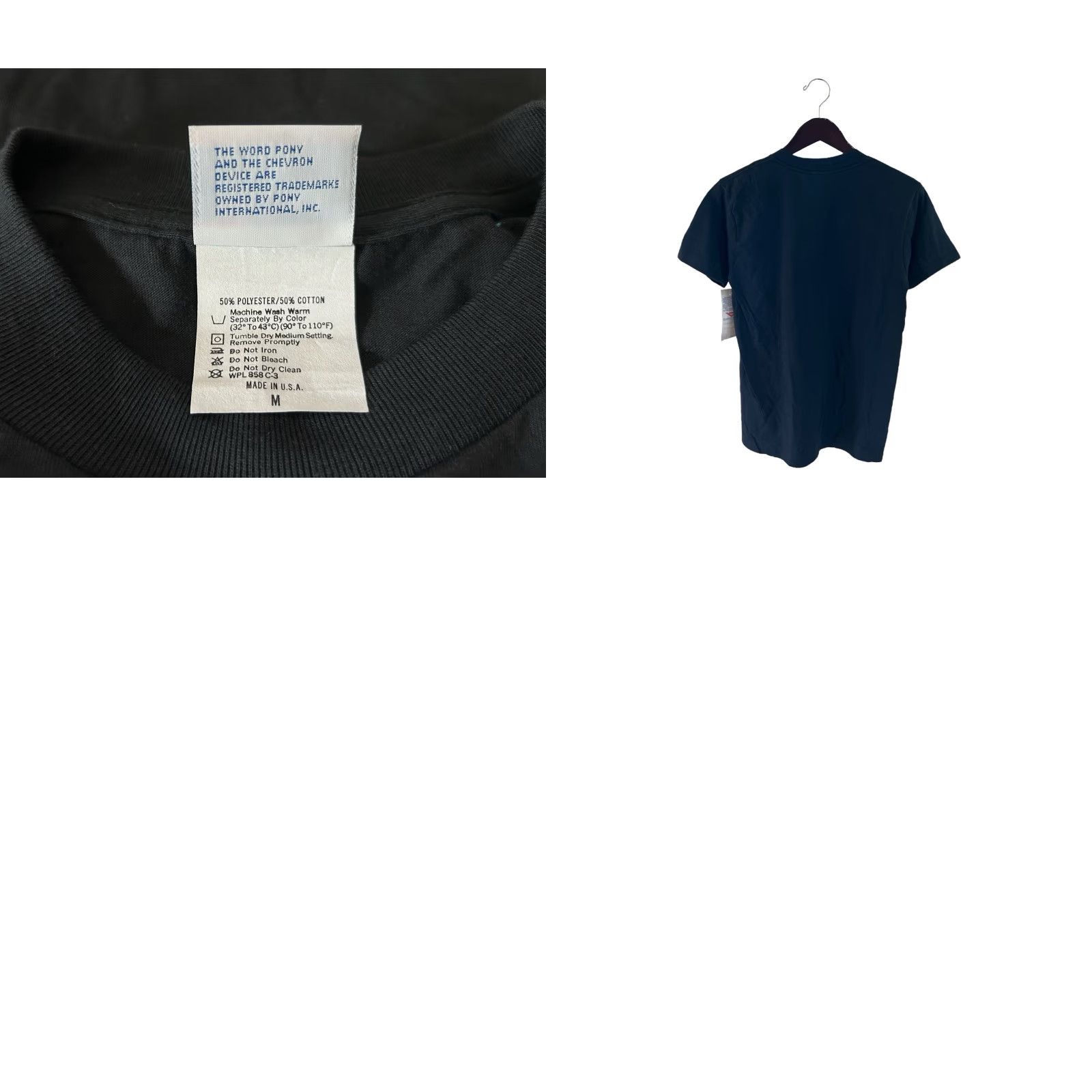 PONY VINTAGE PONY T-SHIRT Mens Black 90s Crew Neck NOS NWT Single Stitch White Graphic 19" Across 29" Long Size US M / EU 48-50 / 2 - 8 Thumbnail