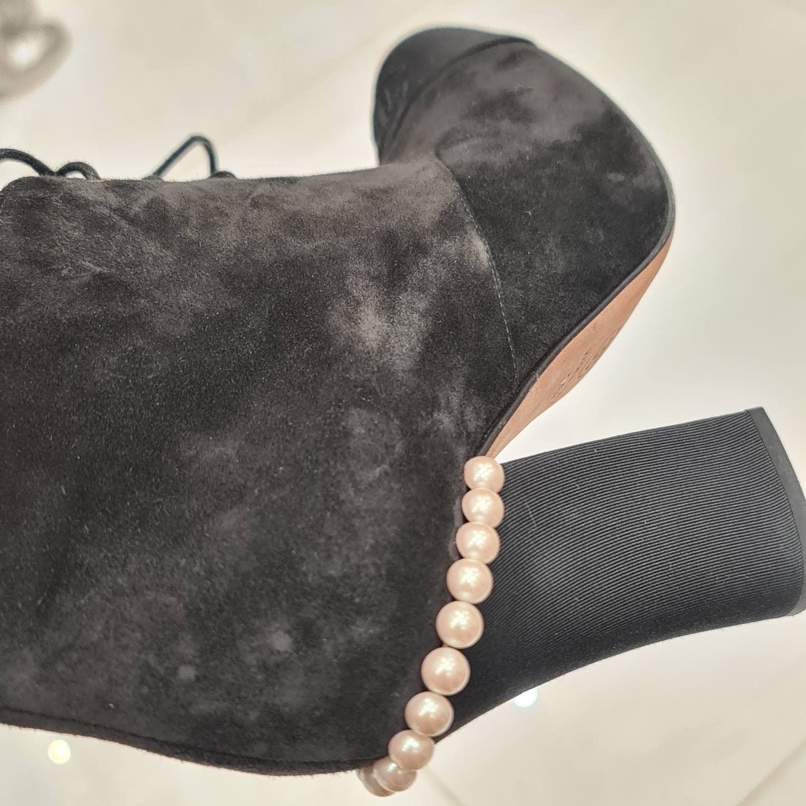 Chanel Chanel Black Suede Lace Up Pearls Booties - Size 38.5 Size US 7.5 / IT 37.5 - 7 Thumbnail