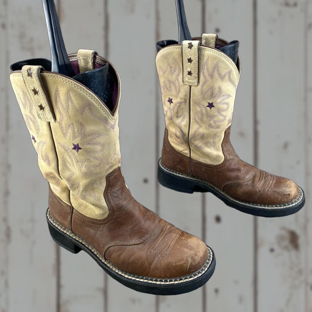 Ariat Ariat Womens 9.5 Brown Tan Leather Cowboy Boots Ropers Western Heritage Cowgirl - Boots - Brown Tan Leather - Womens - 9.5 - Ariat Size US 7 / IT 37 - 1 Thumbnail