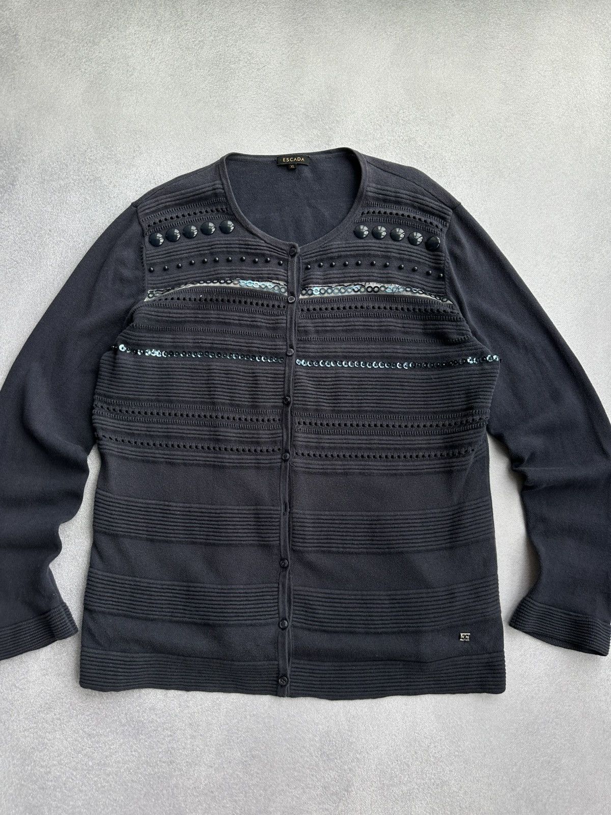 Escada Escada Navy Blue Embellished Button-Front Cardigan Sweater Size XL / US 12-14 / IT 48-50 - 2 Thumbnail