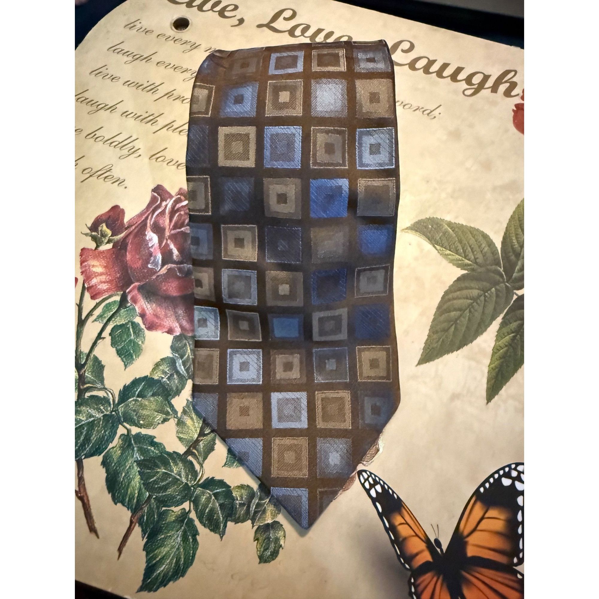 Other Perry Ellis Portfolio Brown & Blue Geometric Silk Tie - 100% Size ONE SIZE - 2 Thumbnail