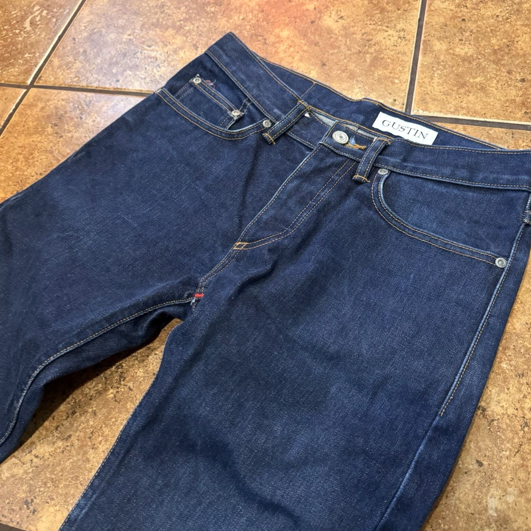 Gustin GUSTIN Jeans Slim Denim 31x34 Selvedge Califormia Raw Dark Blue Wash 90s Mens Slim Fit Women? Size US 31 - 6 Thumbnail