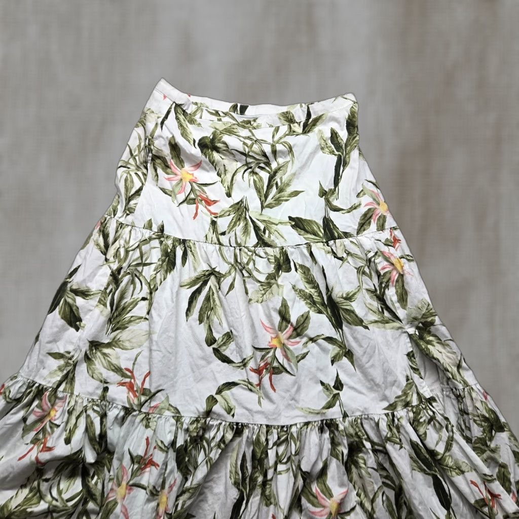 Vintage WAYF Floral Long Skirt Elastic Waist A-Line Casual Women M White Cotton Blend Polyester Skirt Spring Summer Womens Size 32" / US 10 / IT 46 - 1 Thumbnail