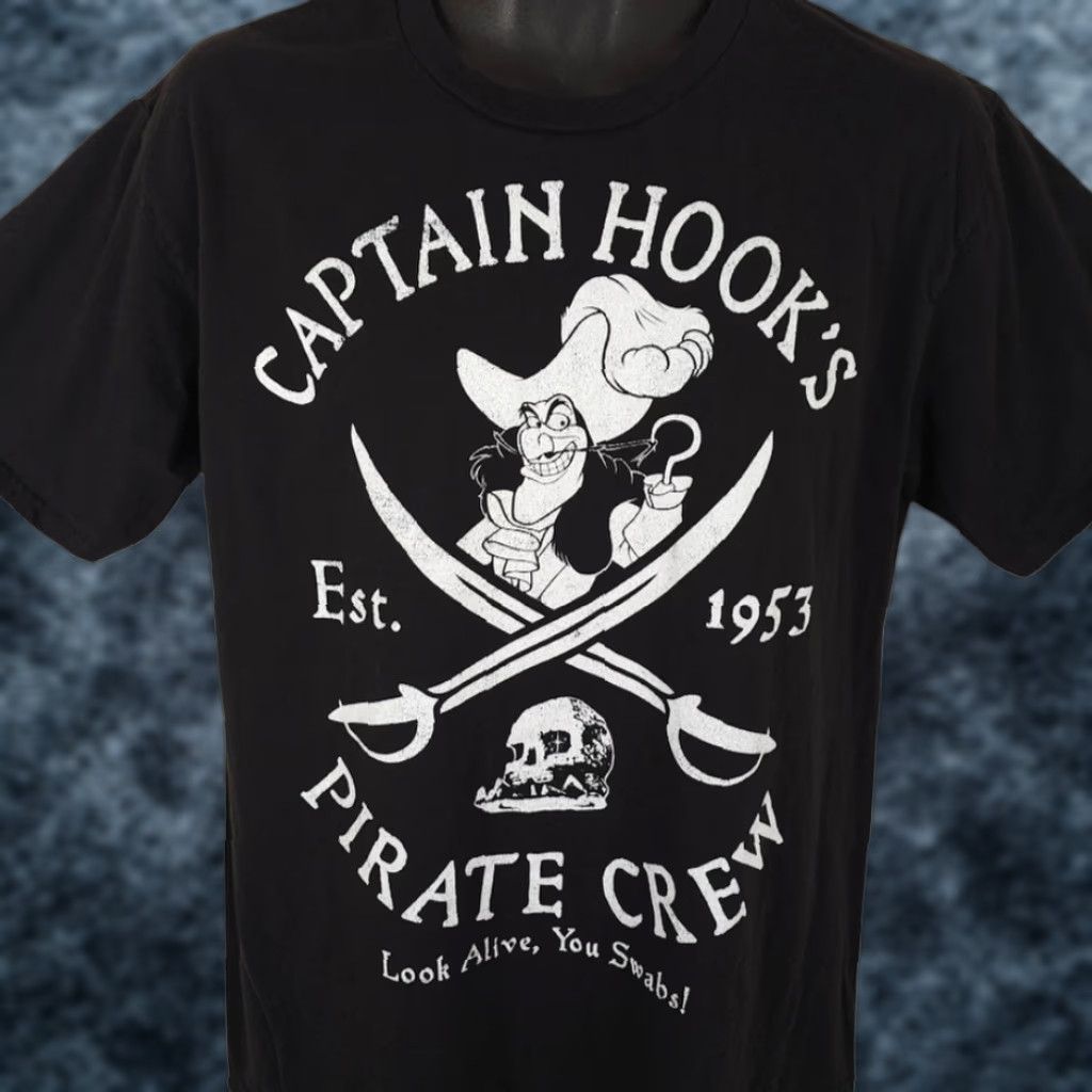Disney Disney Captain Hook T Shirt Mens Large Black Crew Neck Short Sleeve Peter Pan Villain Pirate Disney Theme Mens Size US L / EU 52-54 / 3 - 1 Thumbnail
