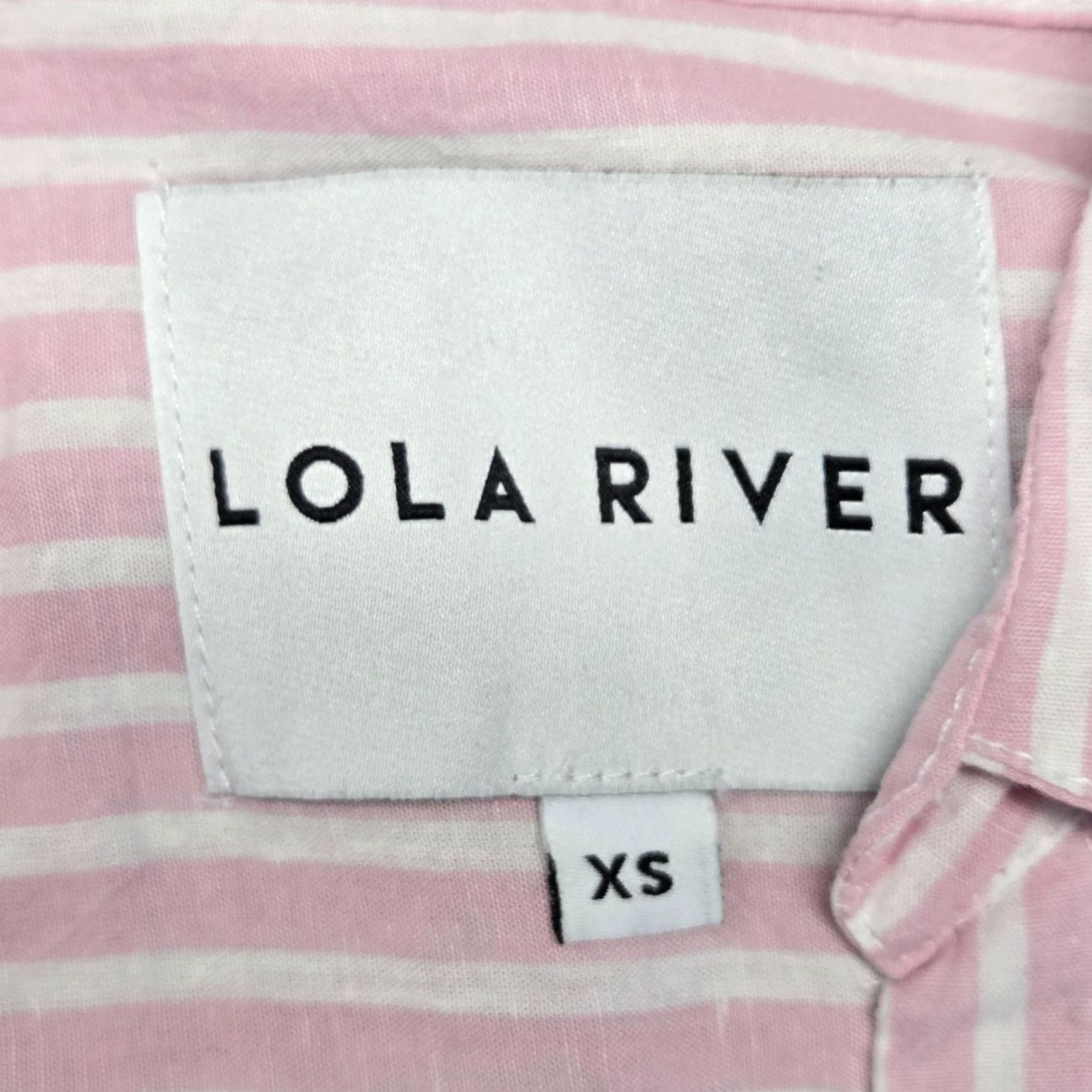 Vintage LOLA RIVER Blouse Womens XS Pink Striped Tunic Short Sleeve Lyocell Linen Size XS / US 0-2 / IT 36-38 - 5 Thumbnail