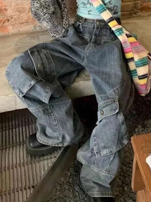 Jean VINTAGE RETRO 90s cargo jeans pants Size US 30 / EU 46 - 1 Thumbnail