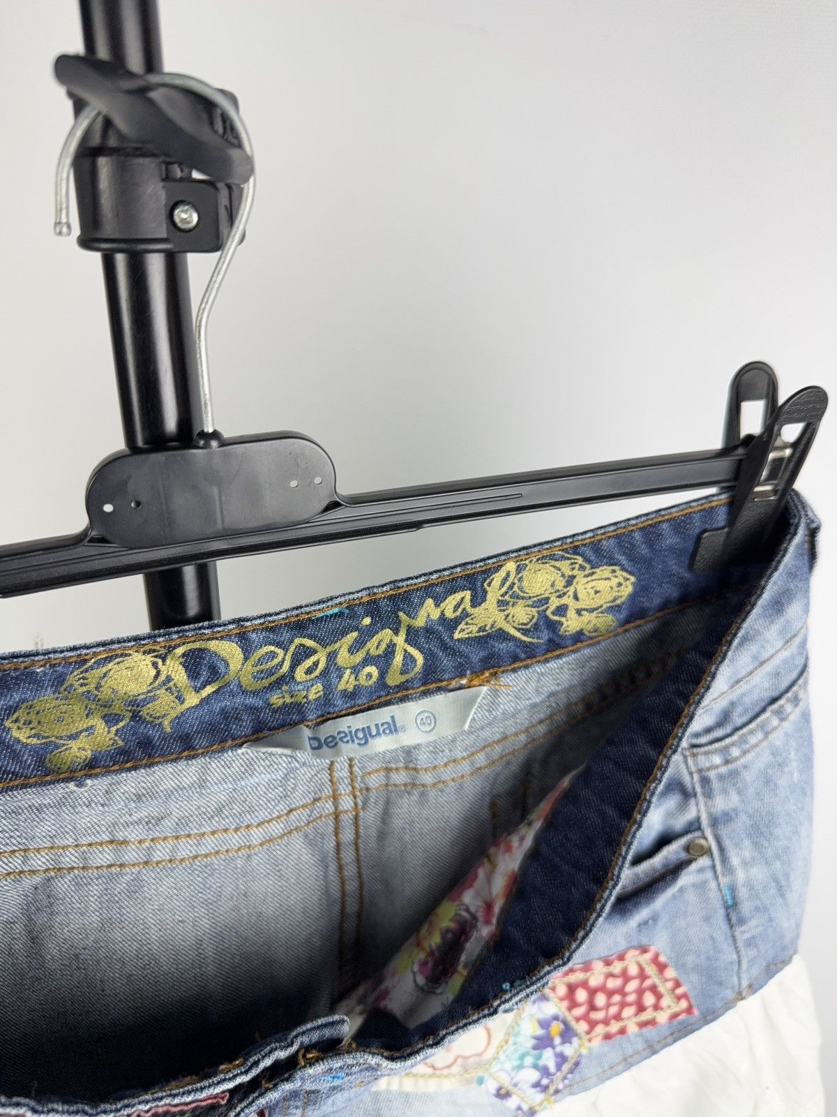 Desigual Desigual Exotic Jeans Layered Denim Y2K Boho Patch Skirt Size 31" - 10 Thumbnail