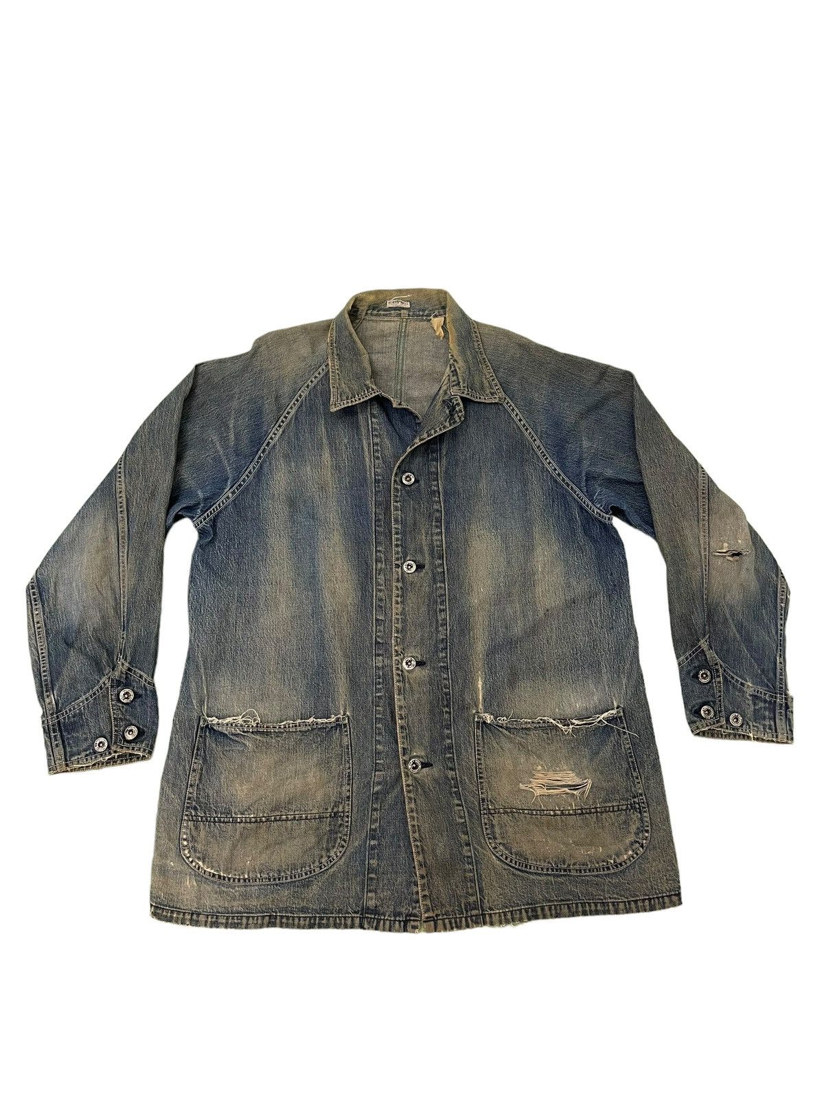 Sugar Cane Damaged Faded Sugar Canes Chore Jacket Distress Denim 5🟩8 Size US L / EU 52-54 / 3 - 1 Thumbnail