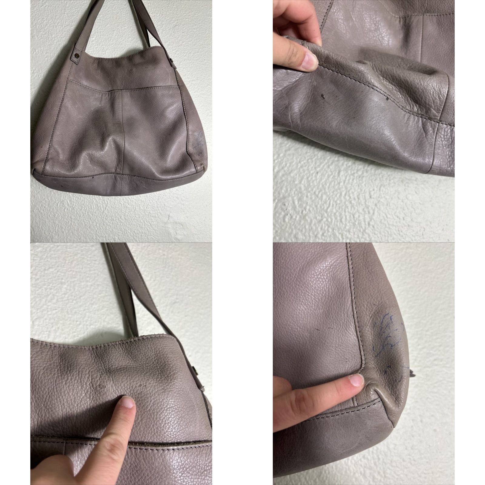 Vintage American Leather Co. Gray Pebbled Leather Double Handles Purse Satchel 13x11.5x5 Womens Ladies Bags Stains Size ONE SIZE - 9 Thumbnail