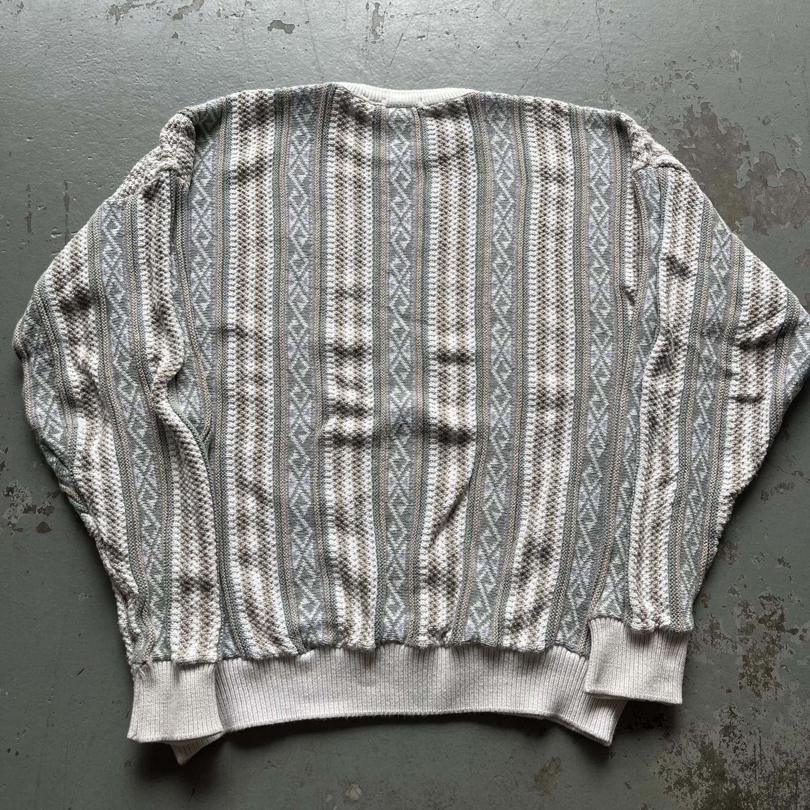 Vintage Vintage 90s 3D Knit Coogi Style Grunge Cream Green Sweater Size US XL / EU 56 / 4 - 4 Thumbnail