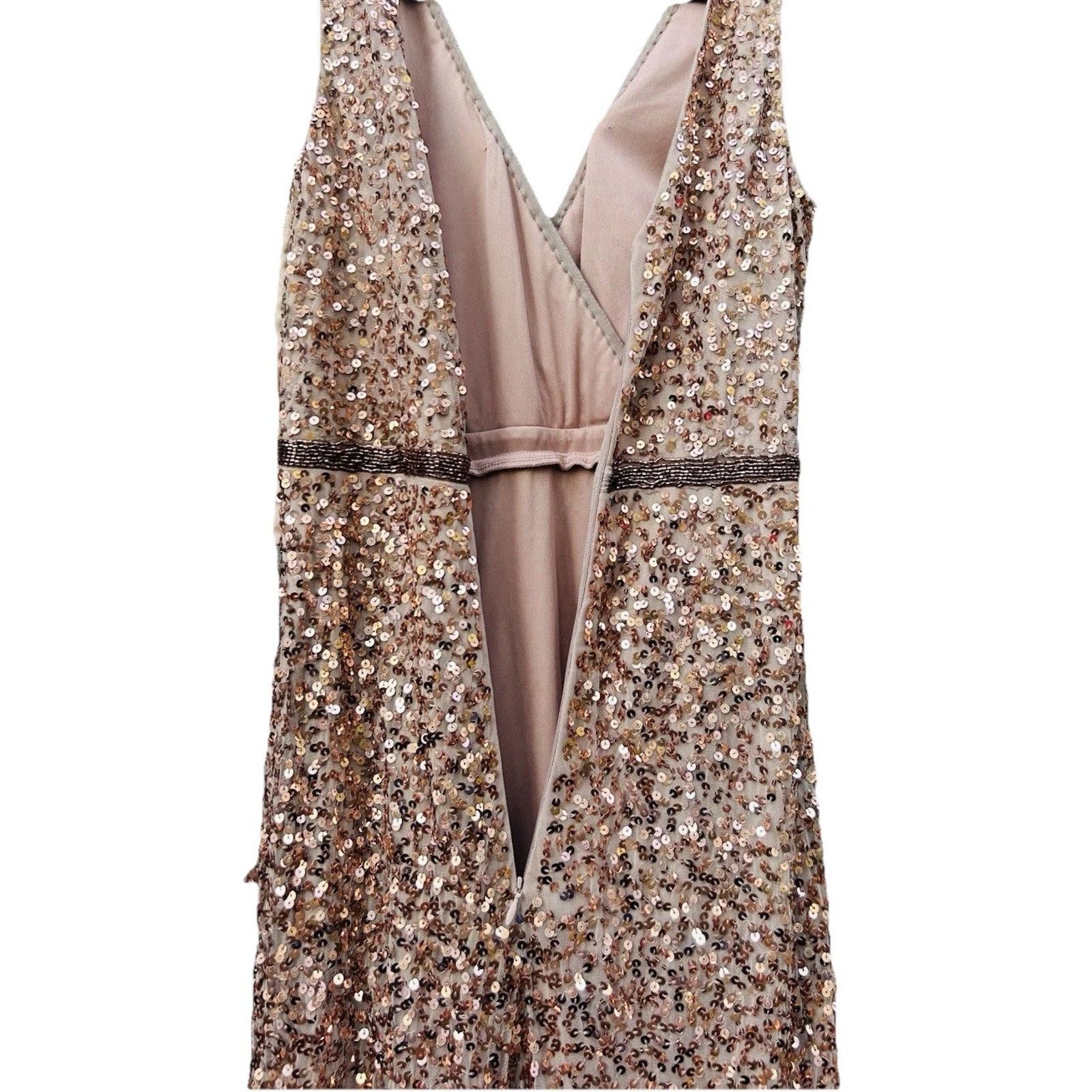 Other Mac Duggal V-Neck Slit Sequined Wrap Gown Size 4 Rose Copper Size S / US 4 / IT 40 - 17 Thumbnail