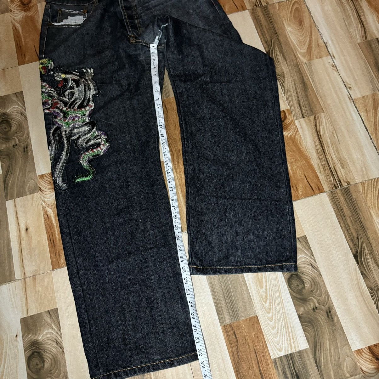 Christian Audigier × Ed Hardy Vintage 00s Edhardy Spell Out Tiger Leopard Jeans Size US 36 / EU 52 - 13 Thumbnail