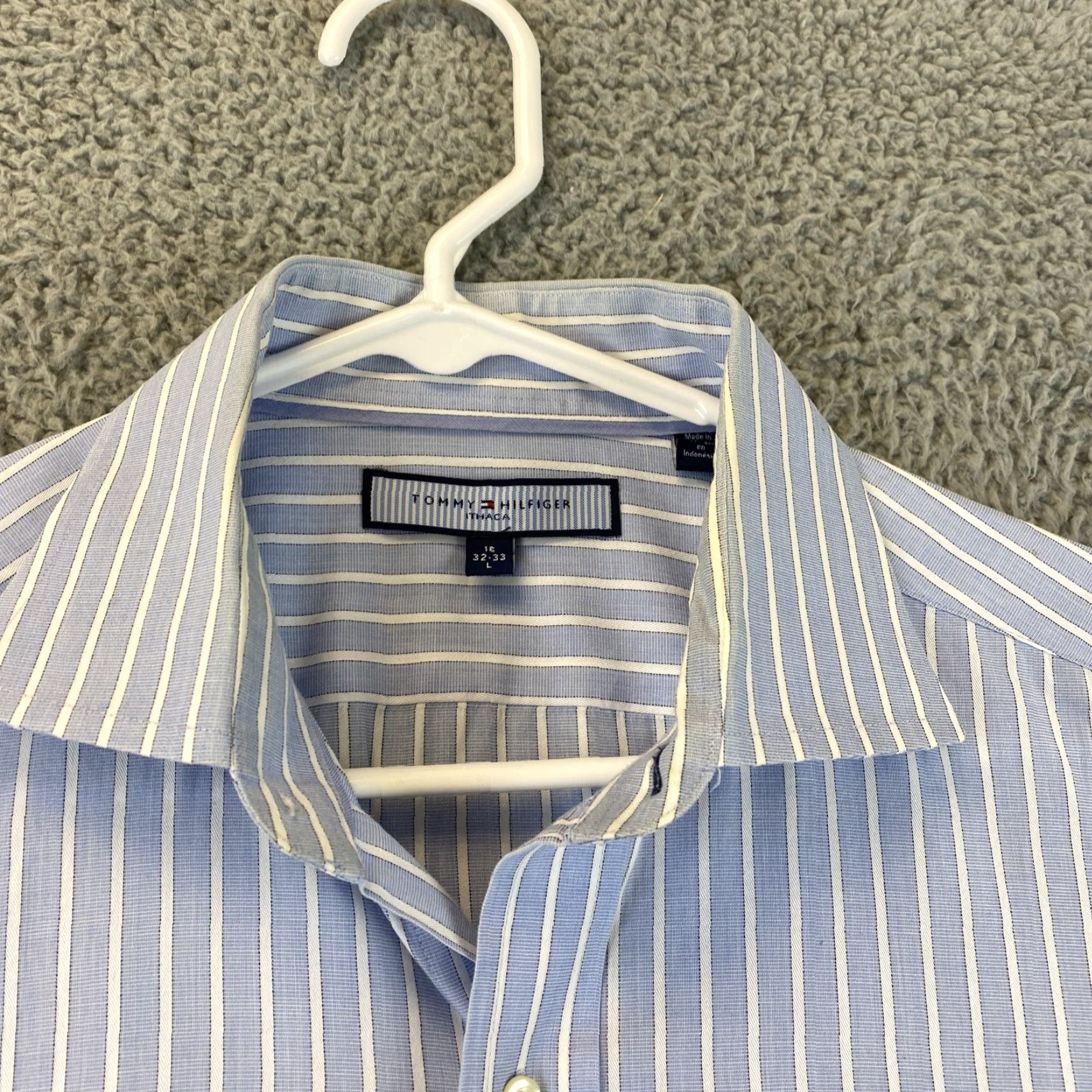 Tommy Hilfiger Tommy Hilfiger Regular Fit Dress Shirt Men's Long Sleeve Collared Button Casual Workwear Blue Striped Size L Size 42R - 3 Thumbnail