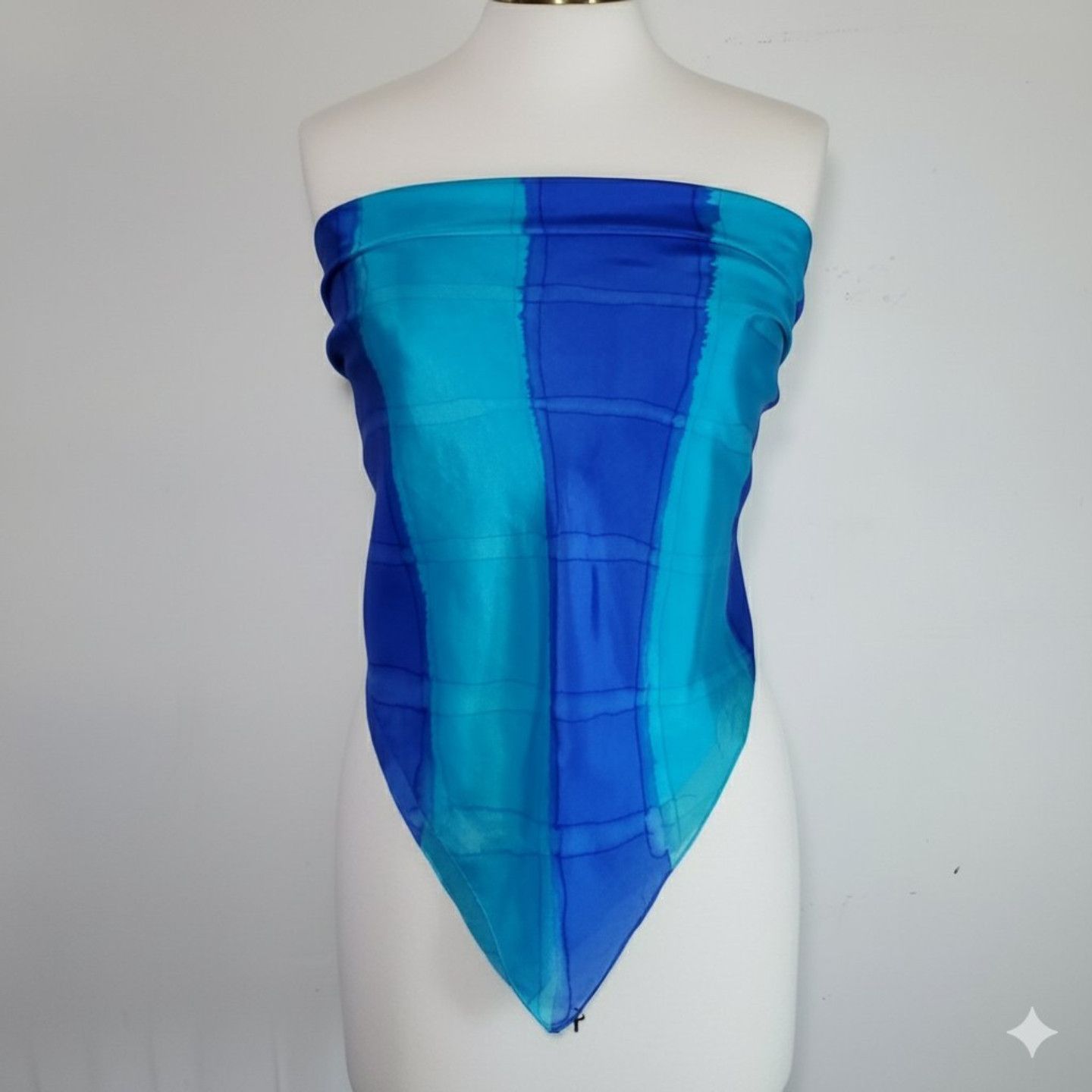 Handmade Silk 33x35" Scarf Signed FT Turquoise Cobalt Blue Hand Dyed Size ONE SIZE - 3 Thumbnail