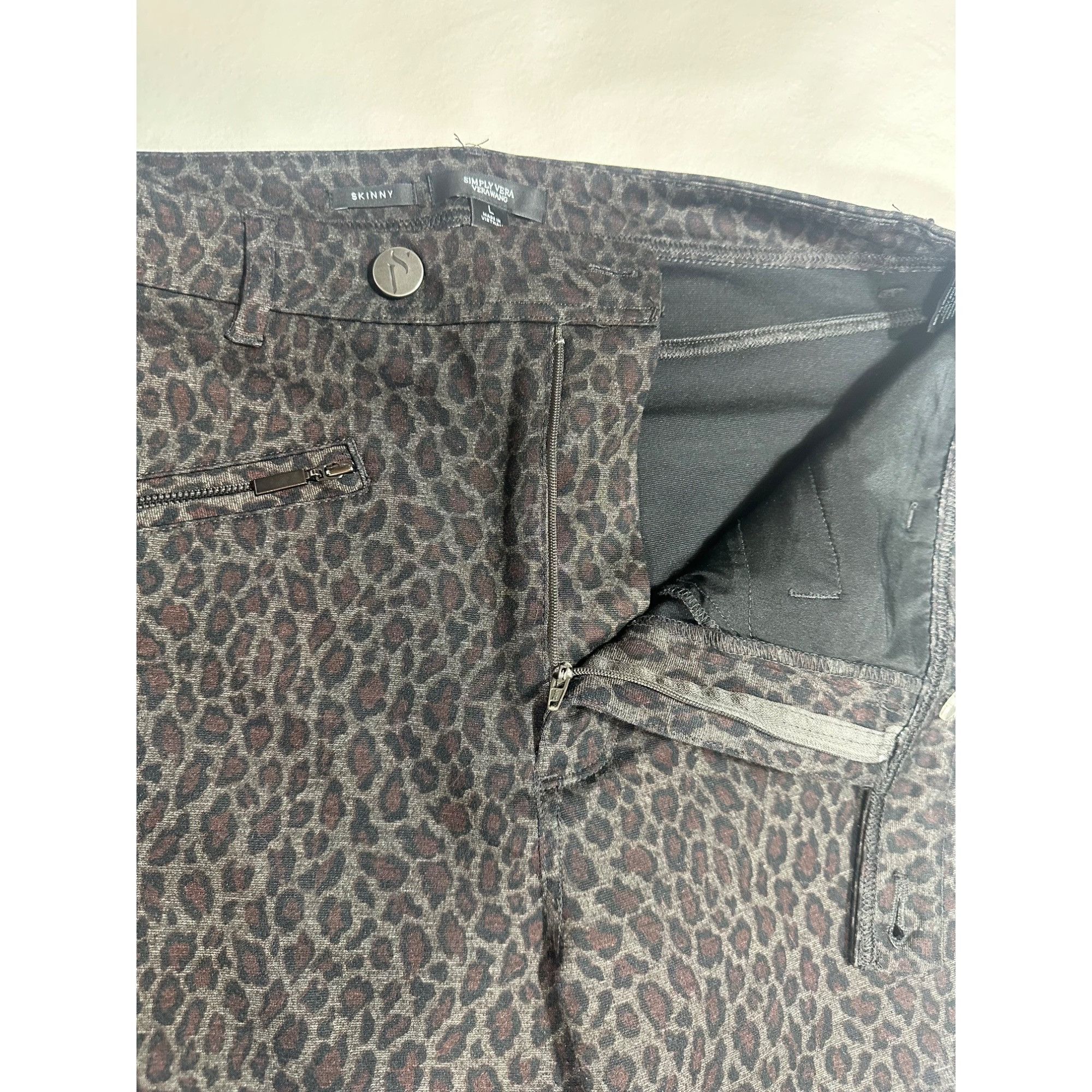 Other Simply Vera Wang Skinny Pants, Brown Black Animal Print Leop Size 34" / US 12 / IT 48 - 2 Thumbnail