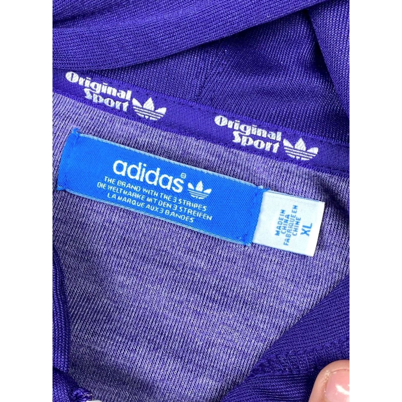 Adidas VINTAGE adidas Track Jacket Firebird Hooded Men XL Purple Adidas Originals Jacket Track Hoodie = 2 hooks? Size US XL / EU 56 / 4 - 5 Thumbnail
