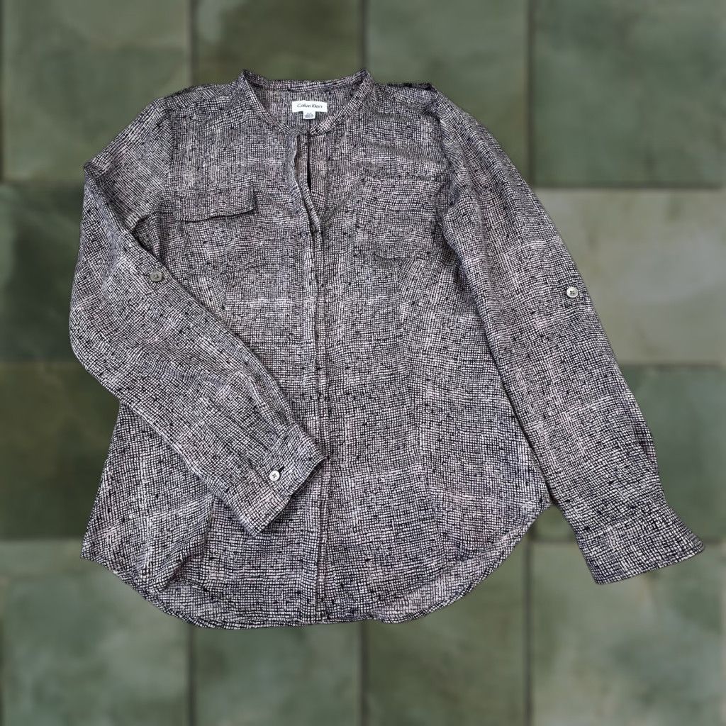 Calvin Klein Calvin Klein Womens Small Top Career Casual Roll Tab Shirt Size S / US 4 / IT 40 - 1 Thumbnail