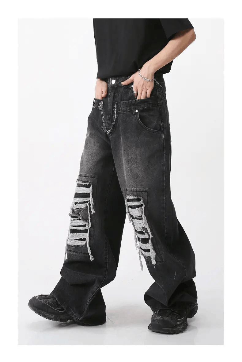 Japanese Brand × Jean Double waist ripped patchwork Baggy jean Size US 28 / EU 44 - 3 Thumbnail