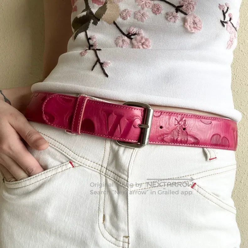 Vivienne Westwood Saturn Heart Imprinted Leather Belt