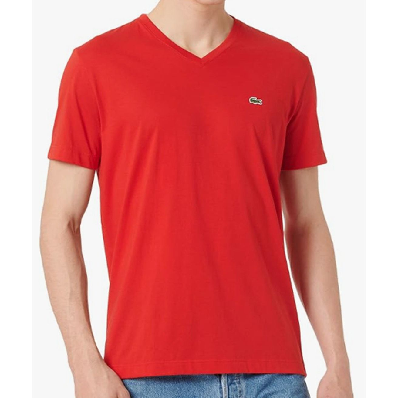 Lacoste Lacoste Men's Jersey Pima Reg Fit V Neck T-Shirt Red M Size US M / EU 48-50 / 2 - 1 Thumbnail