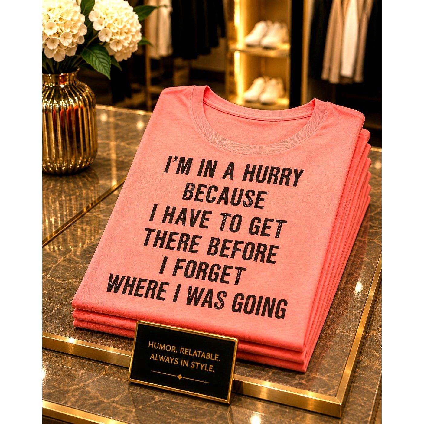 Other I'm In A Hurry Forgetful Funny T-Shirt Coral size L (8/10) Size L / US 10 / IT 46 - 1 Thumbnail
