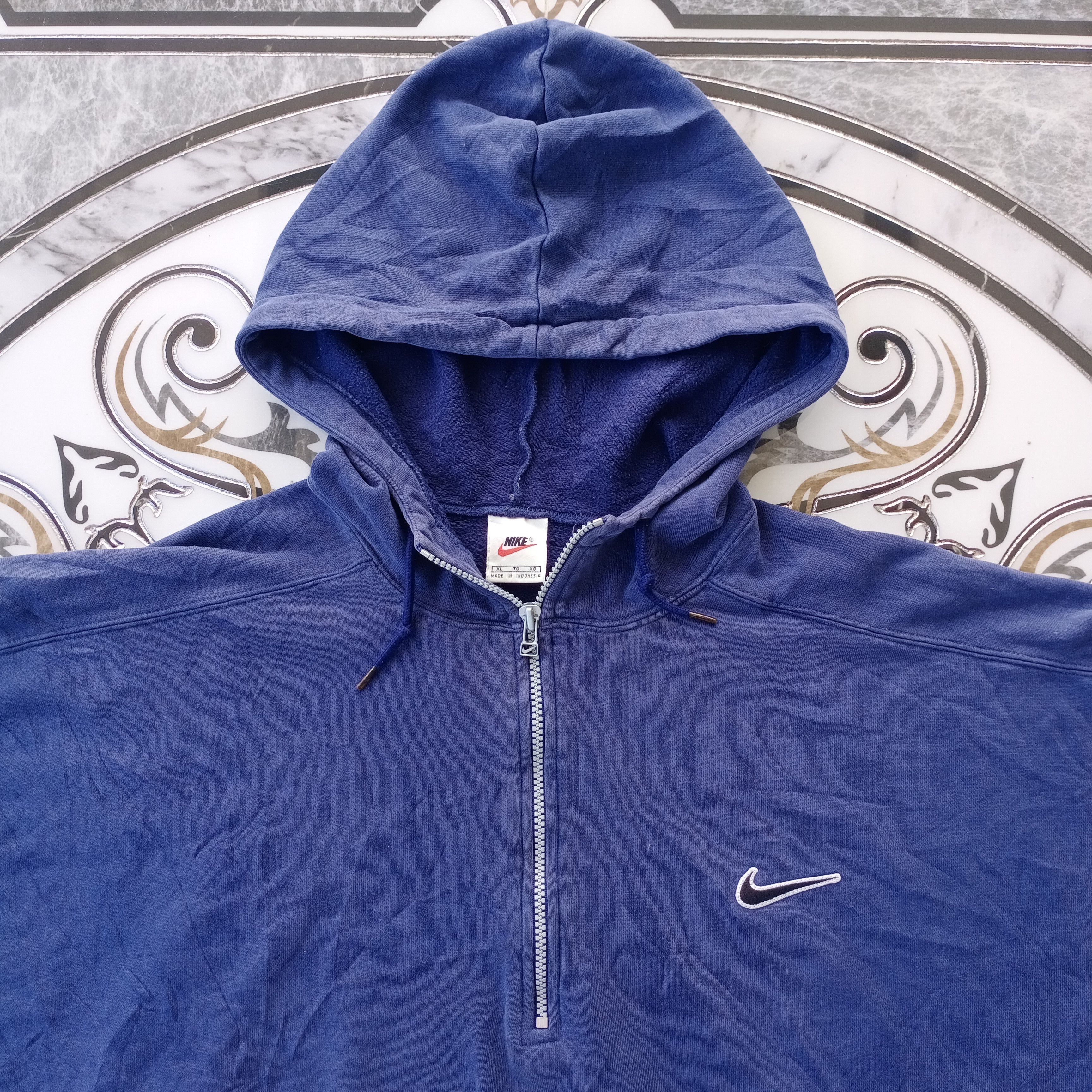 Nike × Vintage Vintage Nike Small Logo Half Zipper Hoodie Blue Navy Swoosh Size US XL / EU 56 / 4 - 2 Thumbnail