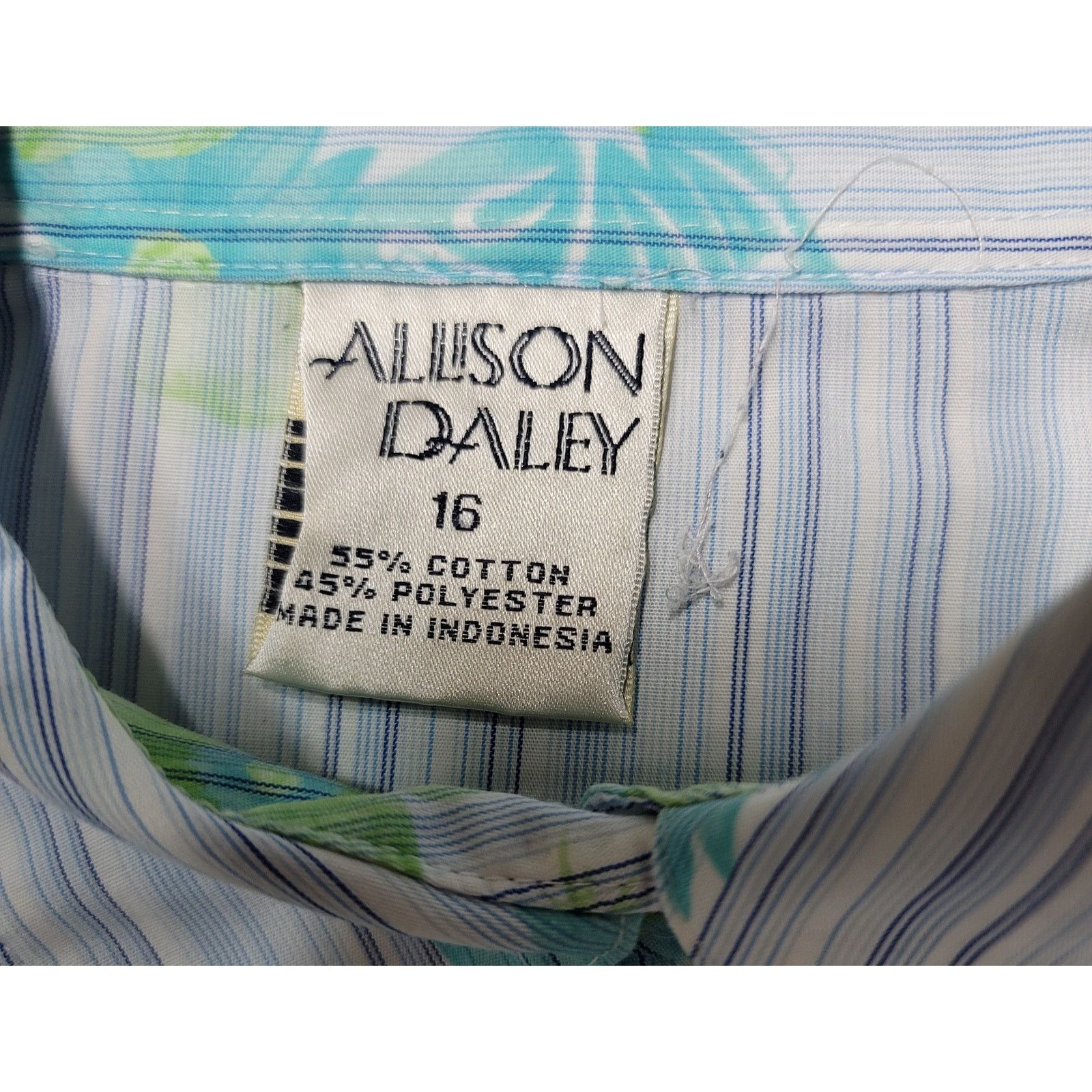 Other Allison Daley Blue Green Striped Floral Button Top 16 Size XXL / US 16-18 / IT 52-54 - 4 Thumbnail