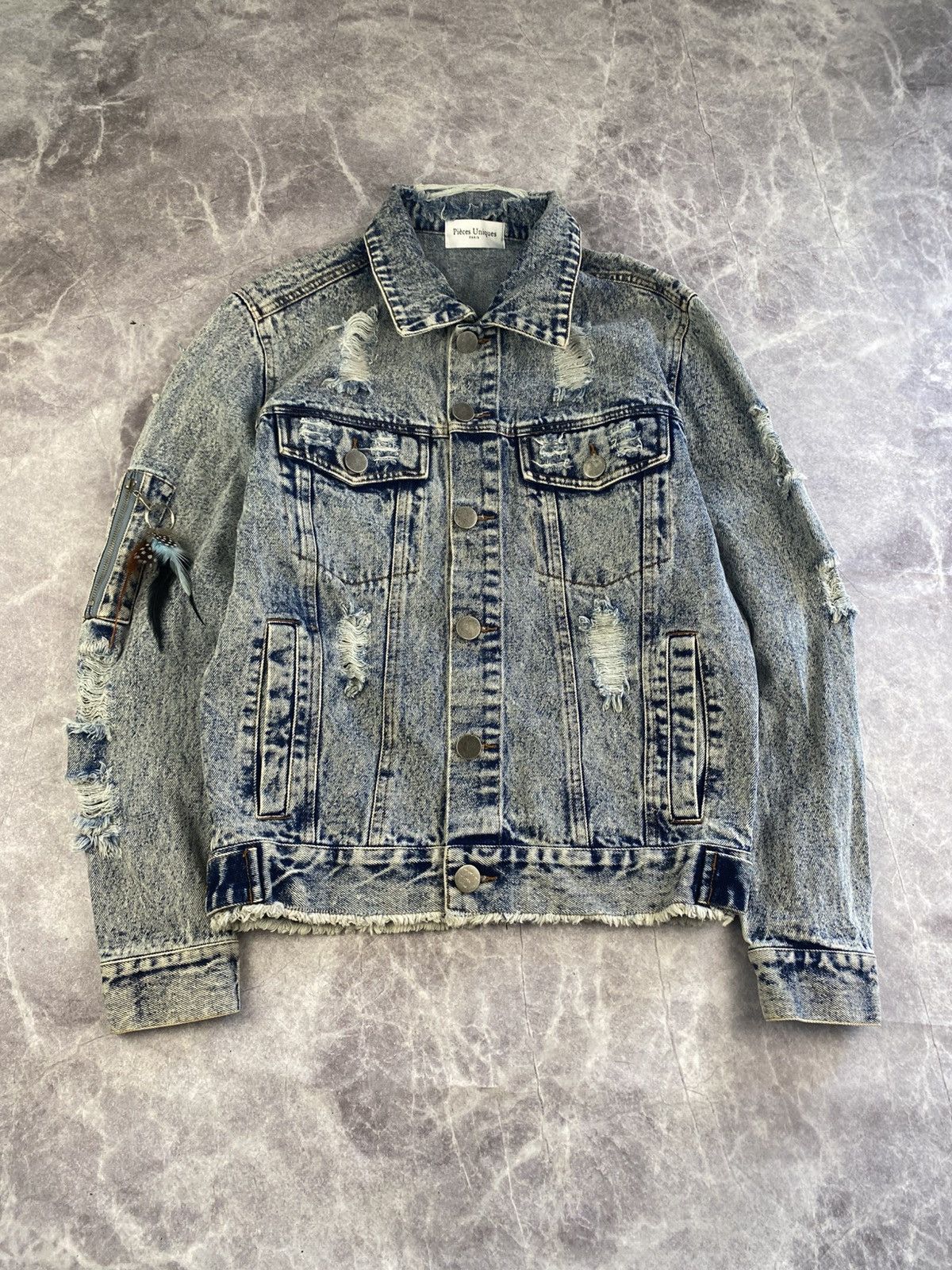 Pieces Uniques Pieces Uniques Distressed Denim Jacket Type 3 Size: S Size US S / EU 44-46 / 1 - 1 Thumbnail