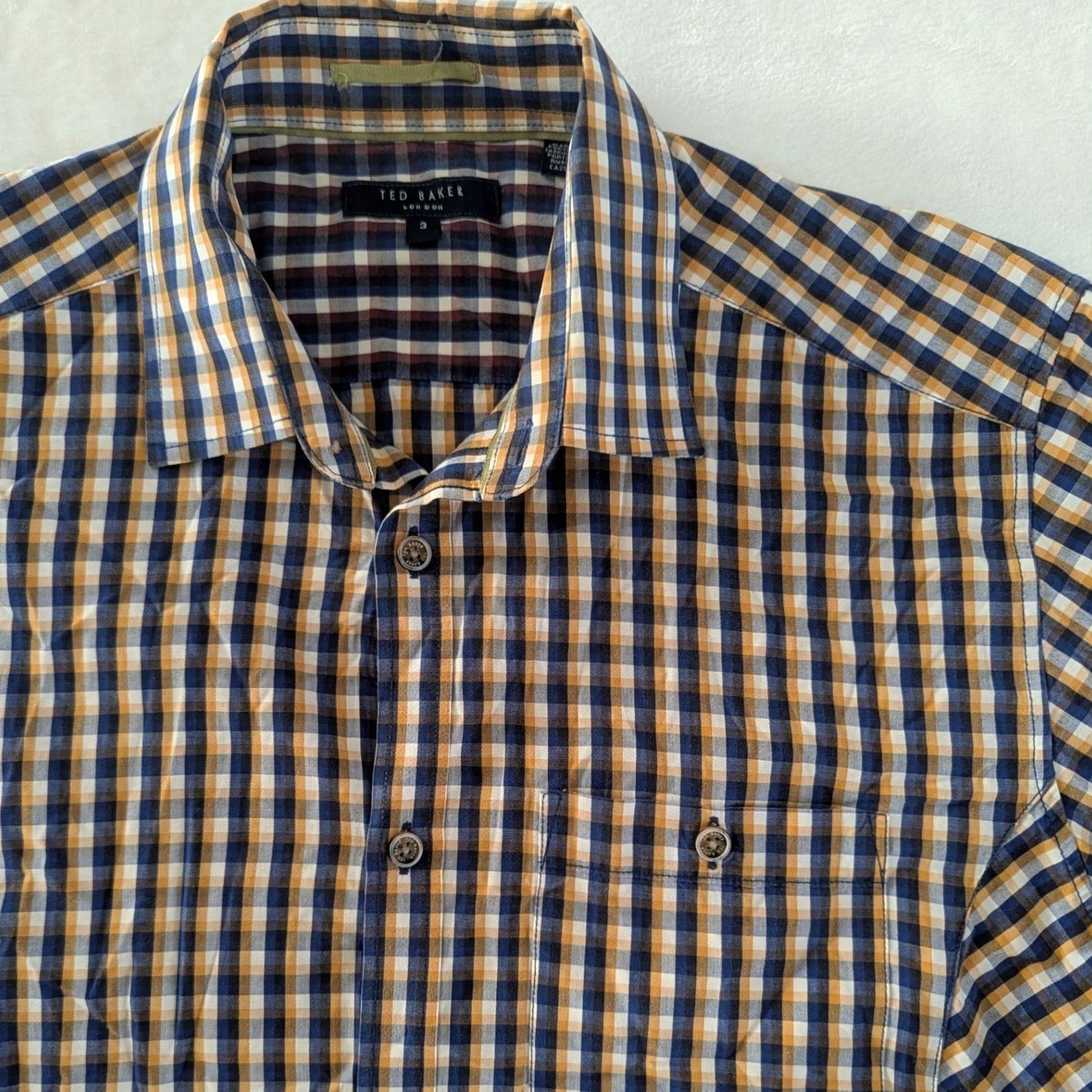 Ted Baker Ted Baker London Plaid Button-Down Shirt Mens Long Sleeve Blue Yellow 3 (US M) Size US S / EU 44-46 / 1 - 3 Thumbnail