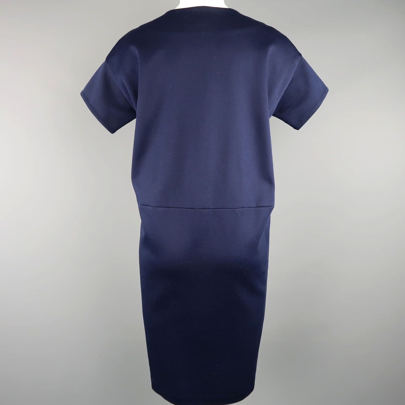 Jil Sander JIL SANDER Size M Navy Cotton Polyester Jersey Short Sleeve Belted Shift Dress Size M / US 6-8 / IT 42-44 - 5 Thumbnail