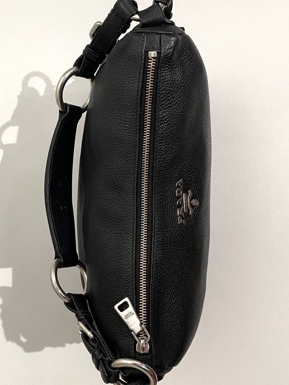 Prada Prada Logo Black Leather Vitello Daino Hobo Shoulder Bag Size ONE SIZE - 13 Thumbnail